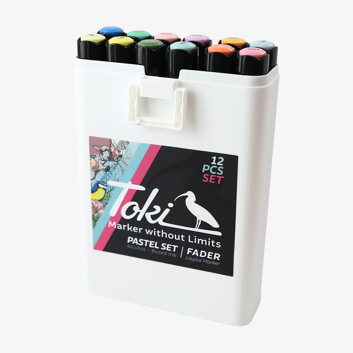 alkoholmarker-toki-fader-marker-12er-pastell-set-Verpackung-und-Inhalt