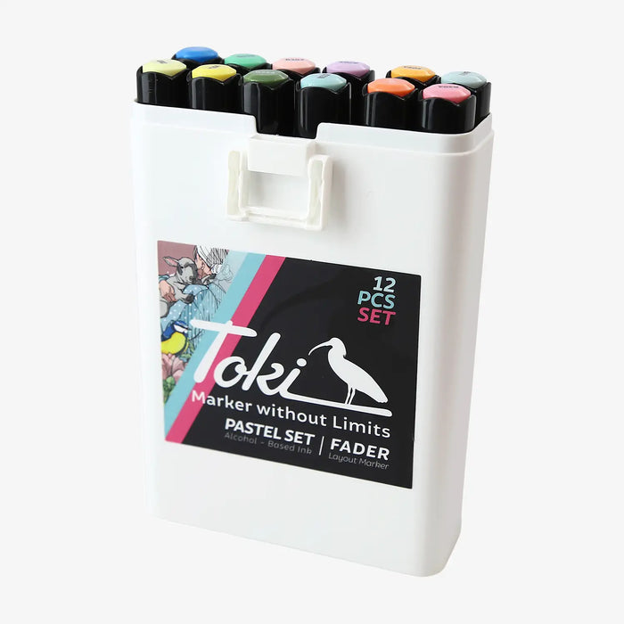 alkoholmarker-toki-fader-marker-12er-pastell-set-Verpackung-und-Inhalt
