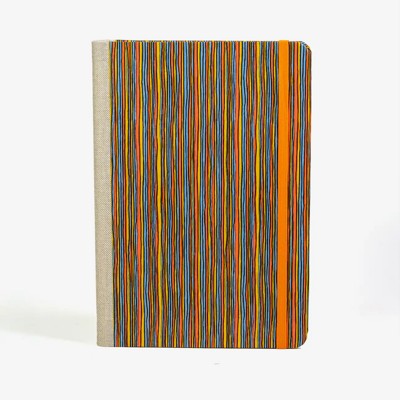 blaupause-skizzenbuch.-blanko-format-a5-288-seiten-recy-papier-mit-chiyogami-papier-bezogen-Streifen-gelb-orange-blau-cover-vorn