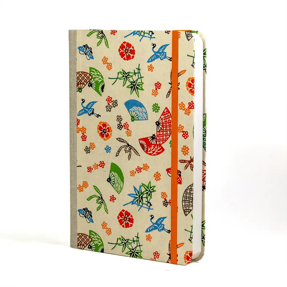 blaupause-skizzenbuch.-blanko-format-a5-288-seiten-recy-papier-mit-katazomeShi-papier-bezogen-Kraniche-Blumen-Zweige-Faecher-cover-seitlich-vorn