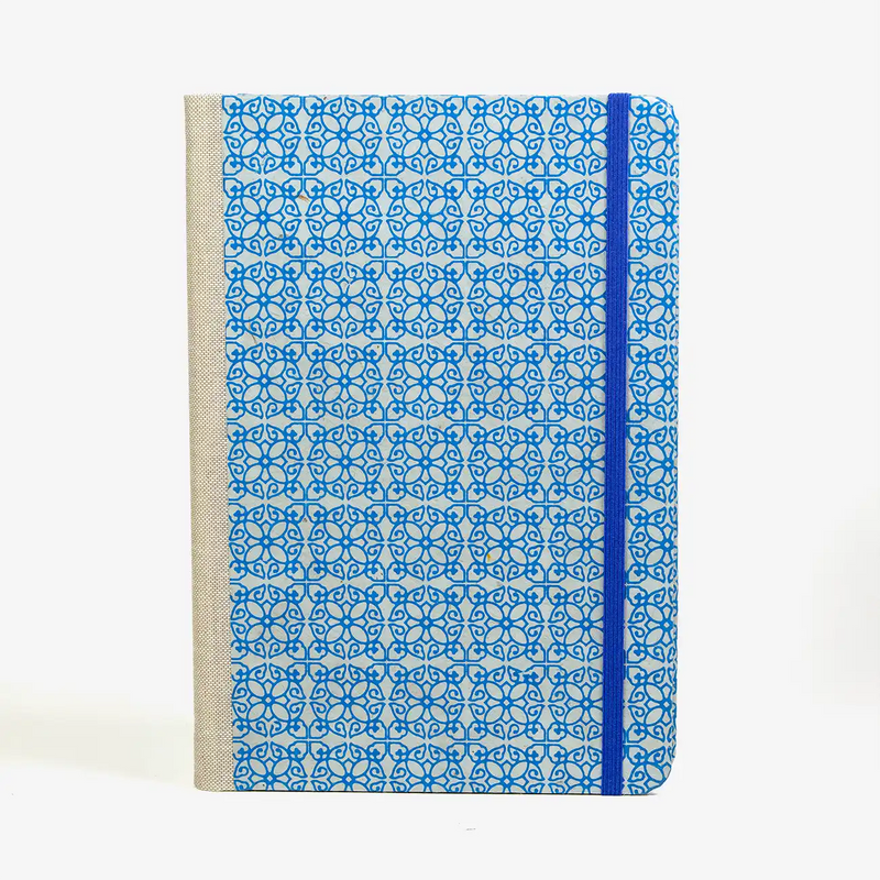 blaupause-skizzenbuch.-blanko-format-a5-288-seiten-recy-papier-mit-lokta-papier-bezogen-Bluetengitter-mildes-Blau-Aquamarin-cover-vorn