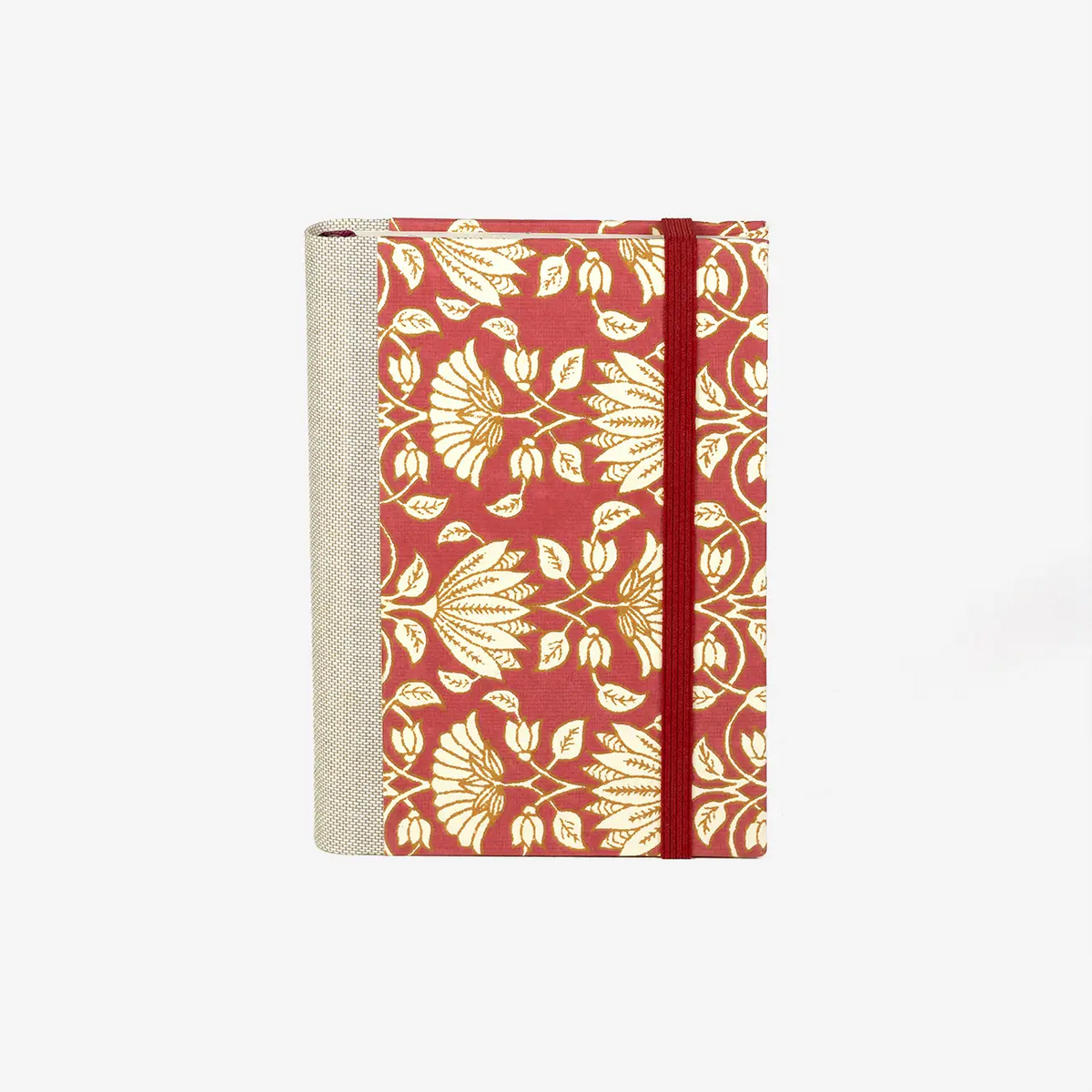 blaupause-tagesplaner-Format-9x13cm-bezogen-mit-baumwollpapier-blumenornament-no1-rot-produktansicht-cover-vorn2