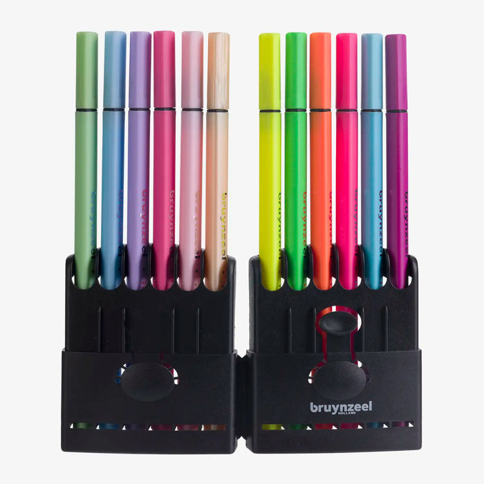 bruynzeel-fineliner-set-etui-neon-pastell-12-stueck-Etui-geoeffnet