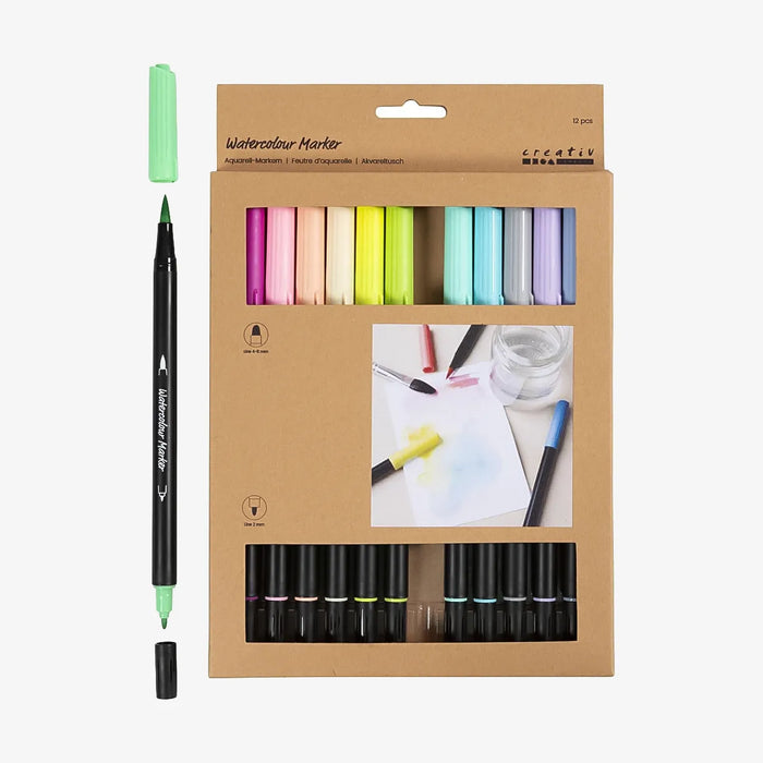 creativ-Company-Aquarell-Filzstifte-Pastell_Set-12-Farben-2-Spitzen-Filzstifte-Stift-und-Verpackung-1