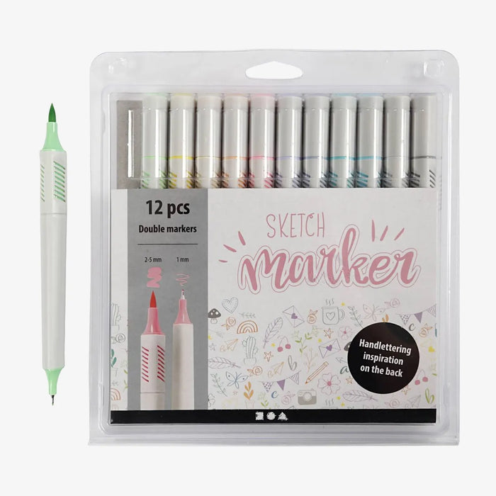 creativ-Company-Sketch-Marker-12Stueck-2Spitzen-pastell-Farben-1mm-und-2-5mm-Filzstifte-Stift-und-Verpackung-1