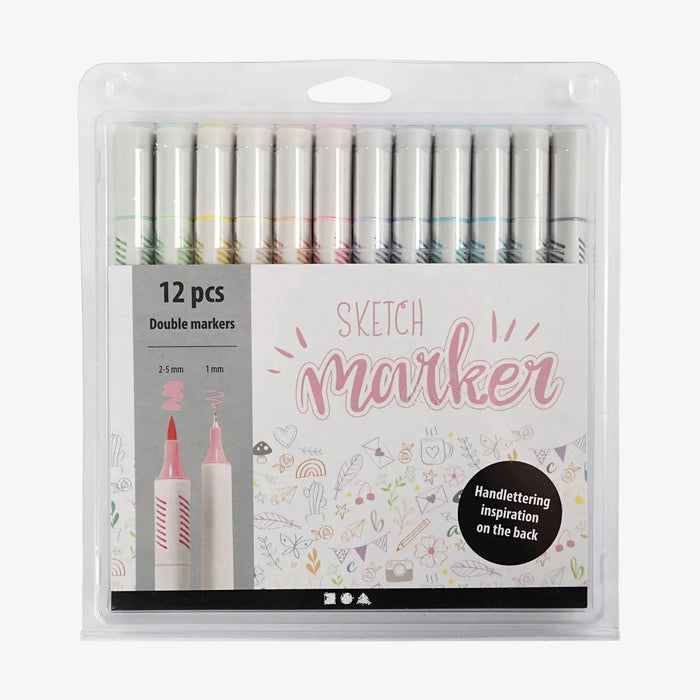 creativ-Company-Sketch-Marker-12Stueck-2Spitzen-pastell-Farben-1mm-und-2-5mm-Filzstifte-Stift-und-Verpackung-2