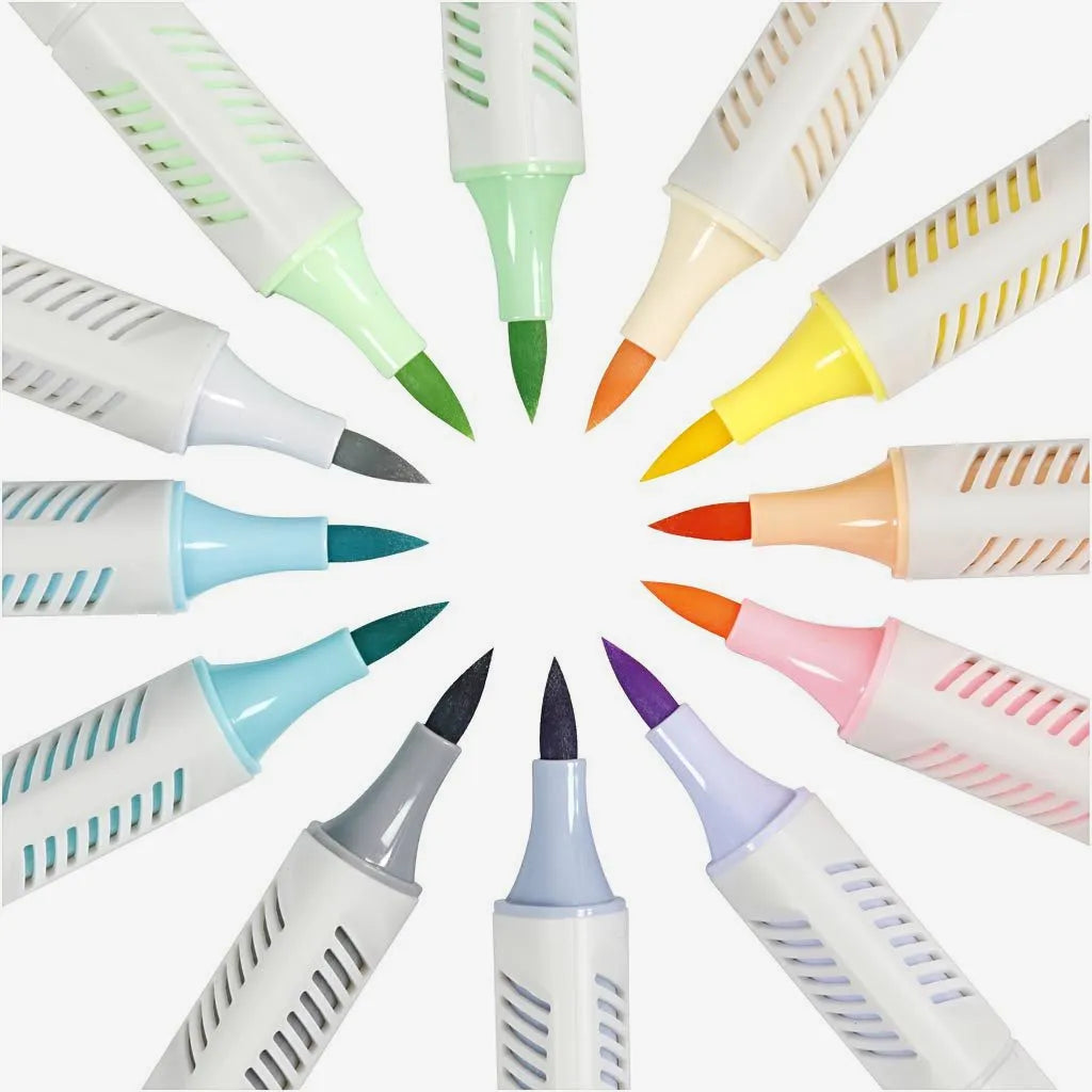 creativ-Company-Sketch-Marker-12Stueck-2Spitzen-pastell-Farben-1mm-und-2-5mm-Pinselspitzen