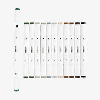 creativ-Company-Twin-Marker-Alkoholmarker-NAturfarben-Doppelspitze-12er-Set-Stifte-ein-Stift-geoeffnet-Produktansicht