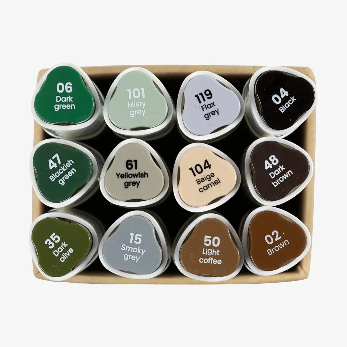 creativ-Company-Twin-Marker-Alkoholmarker-NAturfarben-Doppelspitze-12er-Set-StifteProduktansicht-inVerpackung-Kappen-von-oben