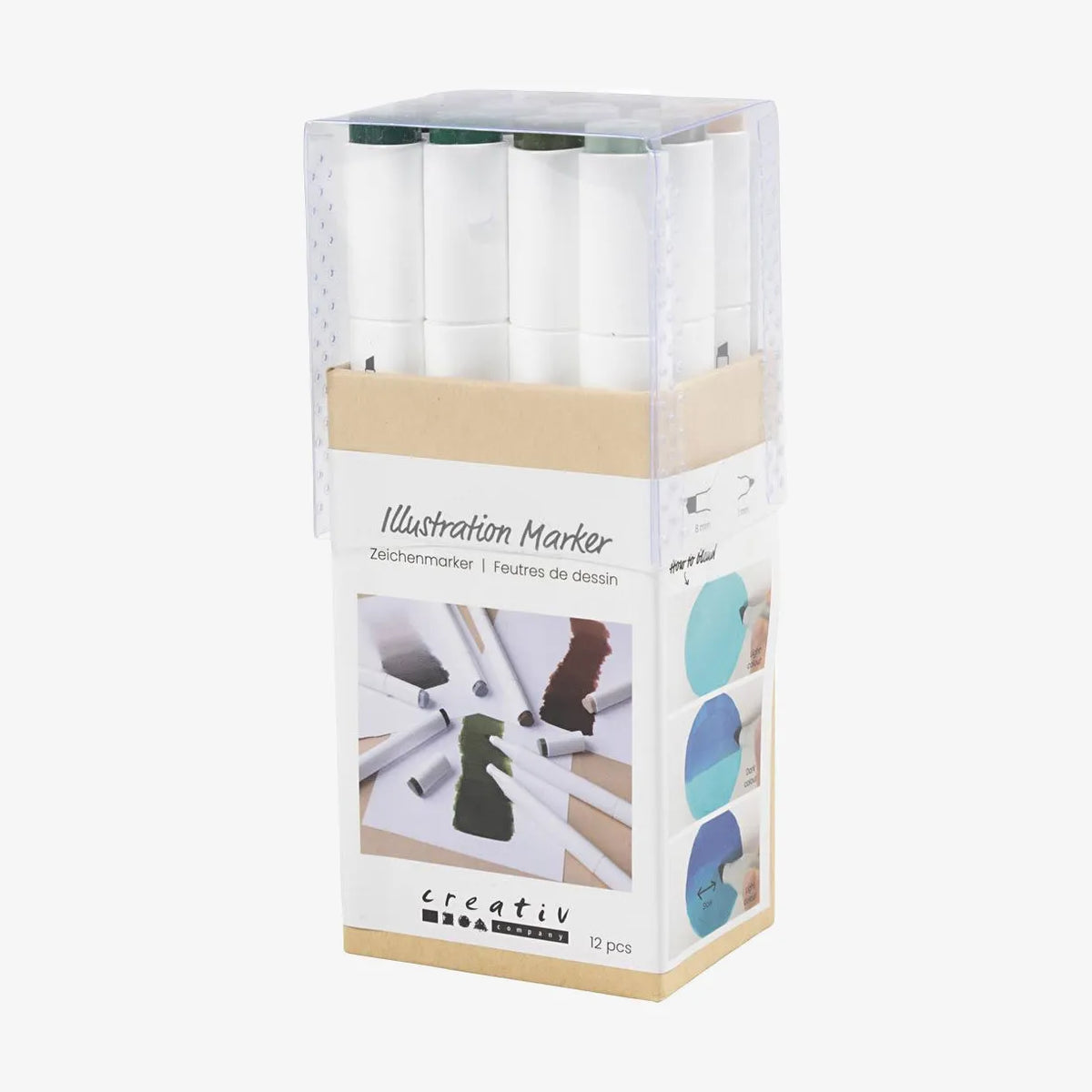 creativ-Company-Twin-Marker-Alkoholmarker-NAturfarben-Doppelspitze-12er-Set-StifteProduktansicht-inVerpackung-seitlich