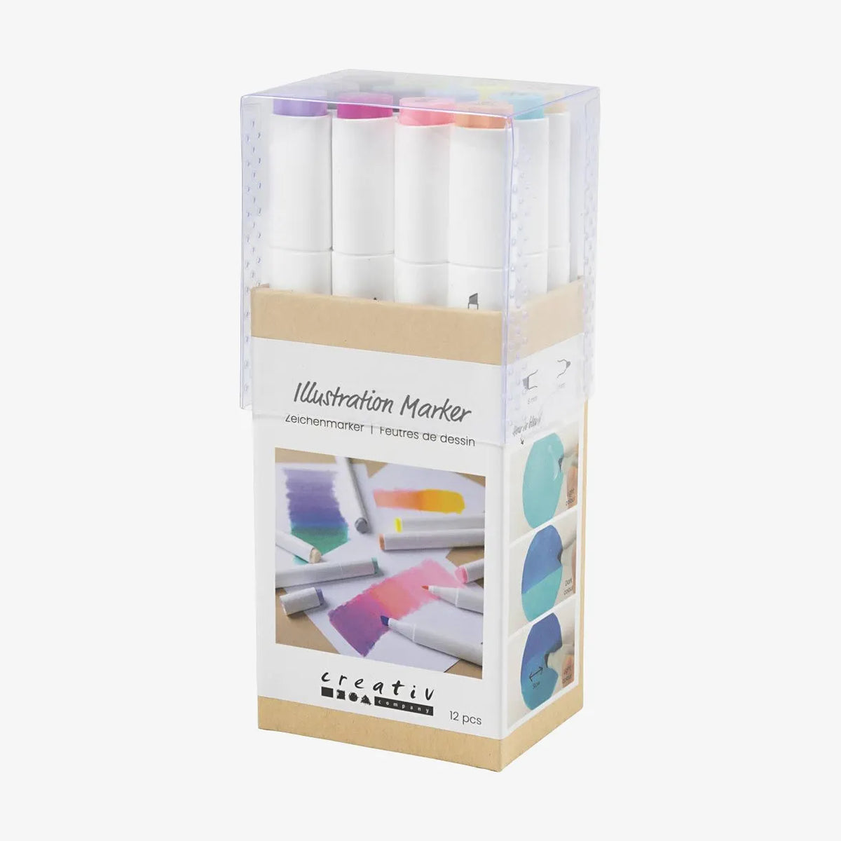 creativ-Company-Twin-Marker-Alkoholmarker-Pastell-Doppelspitze-12er-Set-StifteProduktansicht-inVerpackung-seitlich
