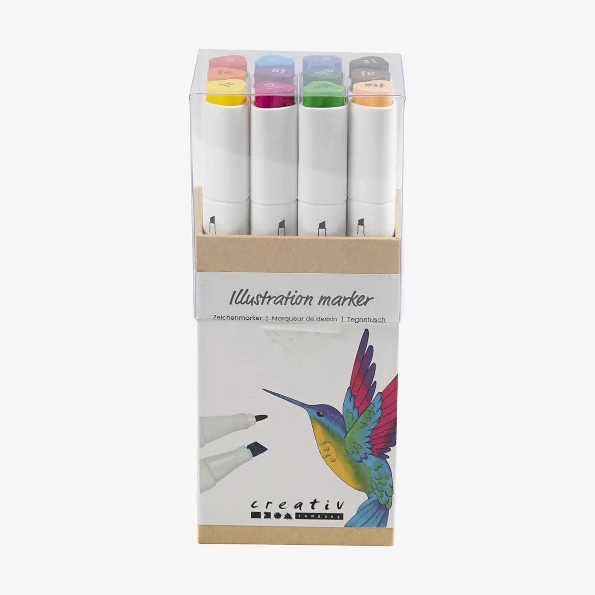 creativ-Company-Twin-Marker-Alkoholmarker-Standartfarben-Doppelspitze-12er-Set-StifteProduktansicht-inVerpackung