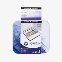 daler-rowney-aquafine-aquarell-set-24-naepfchen-reise-metallkasten-von-vorn-geschlossen-mit-verpackung