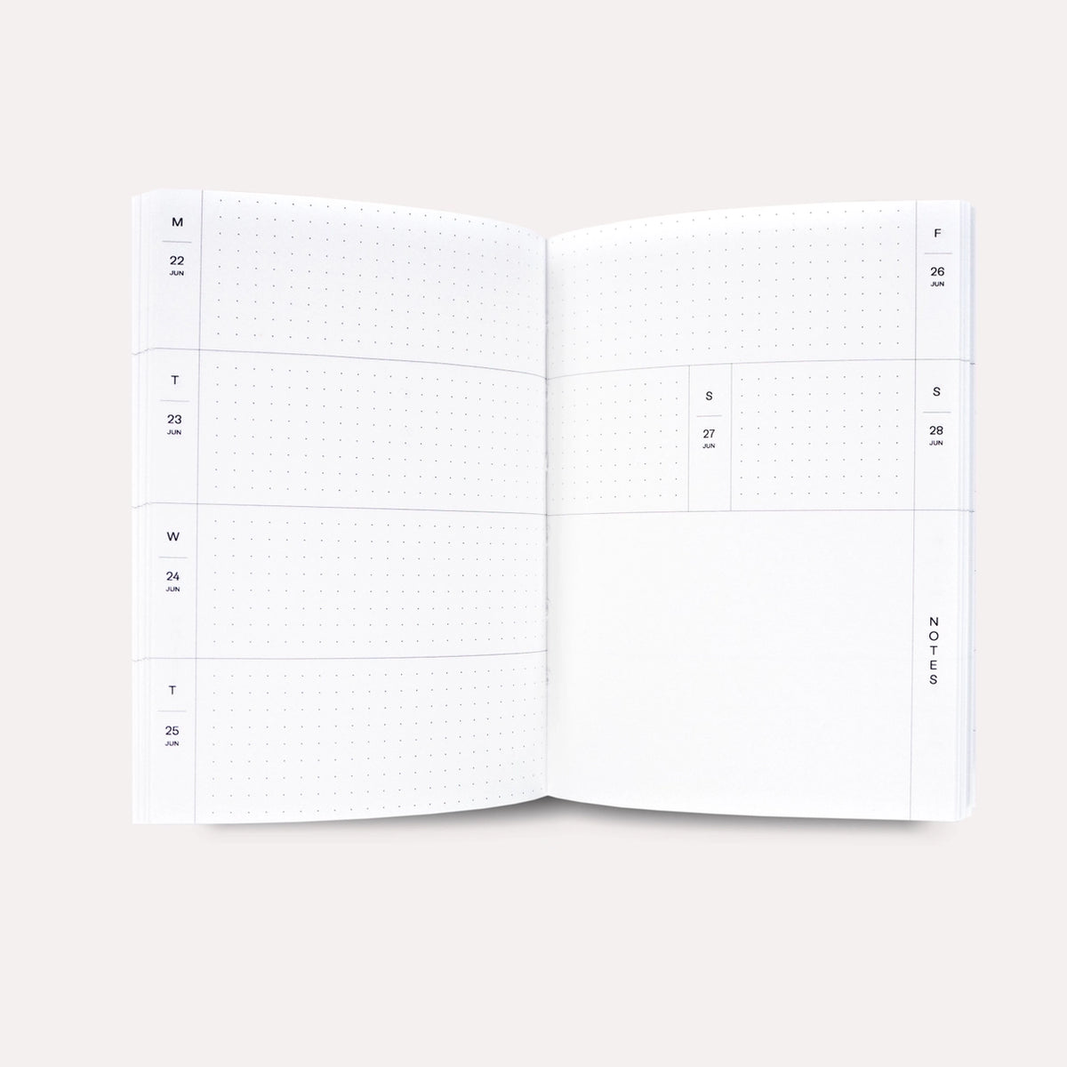 datierter-Wochenplaner-2026-Signal-Softcover-A6-128Seiten-Cover-Wochenuebersicht-Buch-aufgeschlagen-Produktansicht-1
