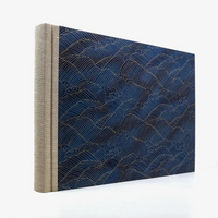 fotoalbum-24x35cm-60seiten-cremefarbener-Fotokarton-Chiyogamipapier-Motiv-Nami-Welle-Gold-auf-changierenden-Blau-von-hinten