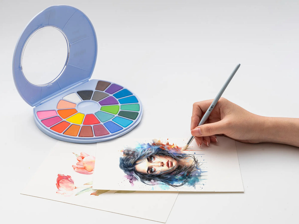 himi-aquarellfarben-set-38-farben-snail-blue-edition-pinsel-Beispielbild