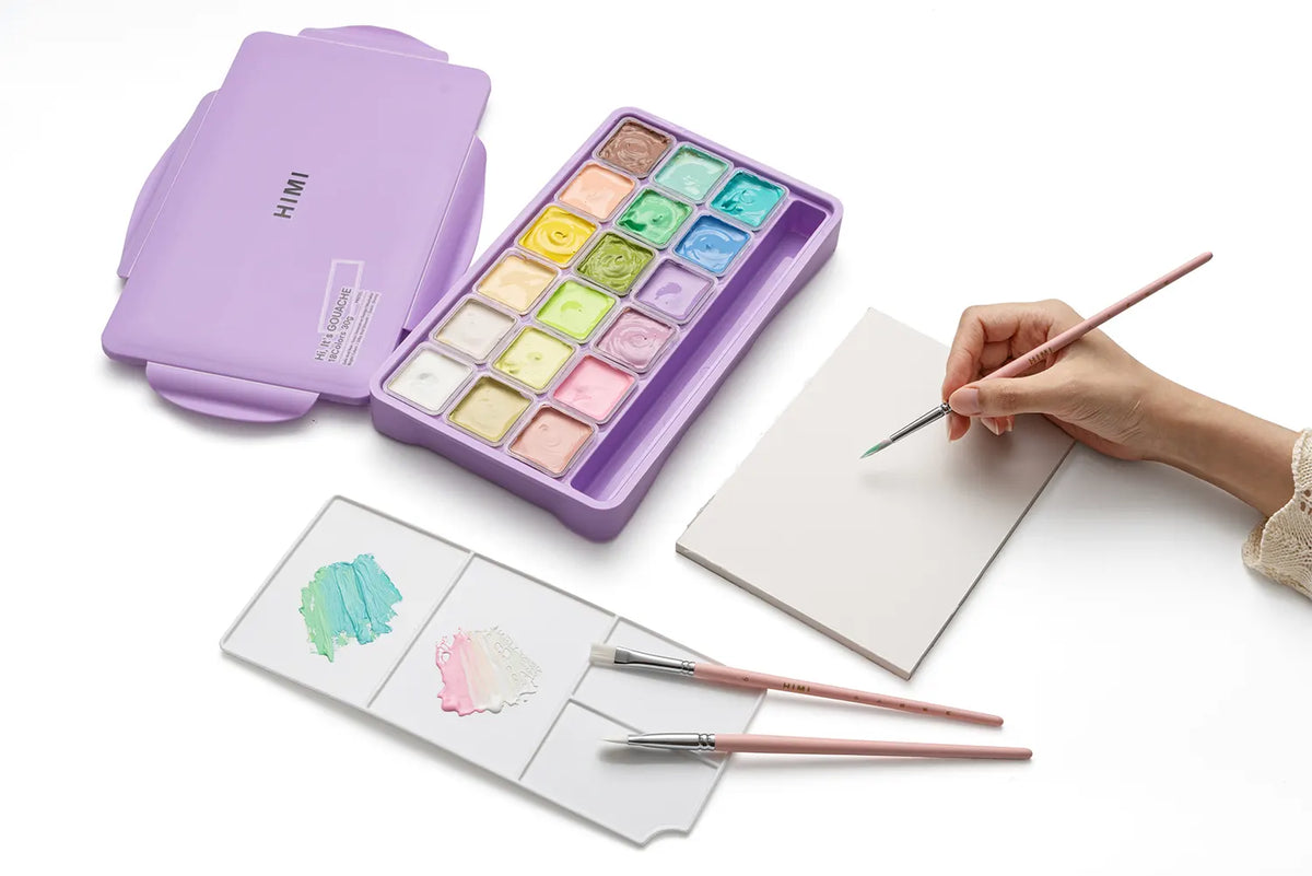 himi-pastel-jelly-gouache-set-18-farben-30g-purple-case-Beispielbild