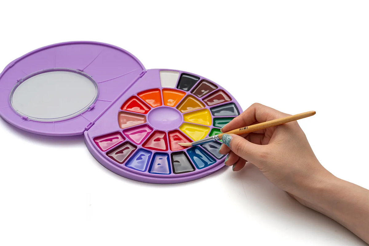 himi-semi-moisture-aquarell-set-24-farben-snail-purple-edition-verpackung-geoeffnet-beispilfoto