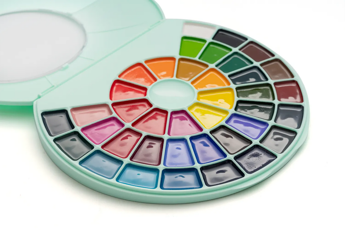 himi-semi-moisture-aquarell-set-38-farben-snail-green-edition-Verpackung-geoeffnet-Produktzoom