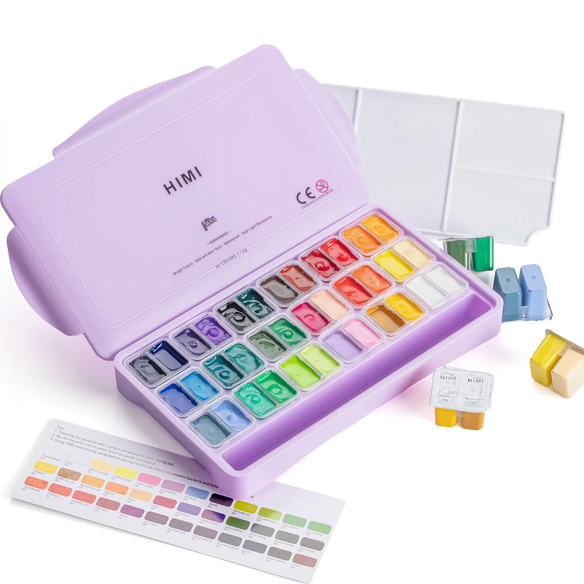 himi-twin-cup-jelly-gouache-set-36-farben-12g-purple-case-Produktansicht-in-Verpackung-geoeffnet-2