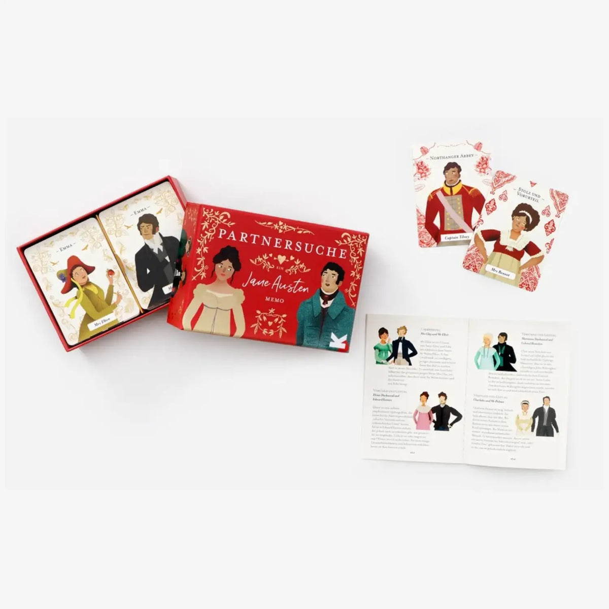 jane-austen-partnersuche-ein-memo-spiel-box-goeffnet-mit-Anleitung-und-Karten