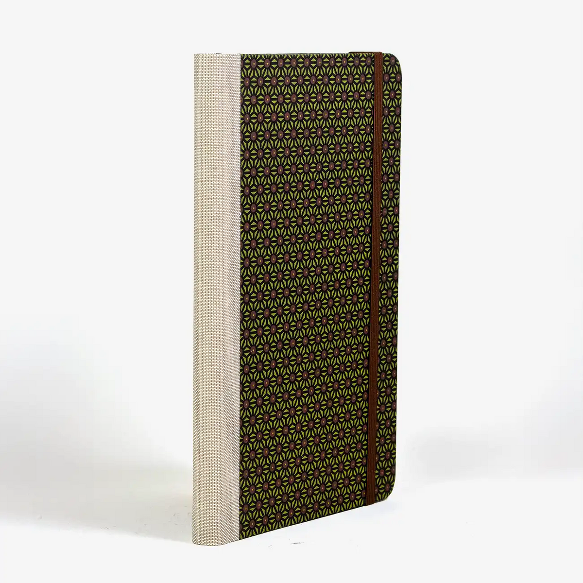 dotted-Format-A5small-bezogen-mit-Chiyogami-Ashanoa-olive-braun-auf-schwarz-cover-seitlich-hinten