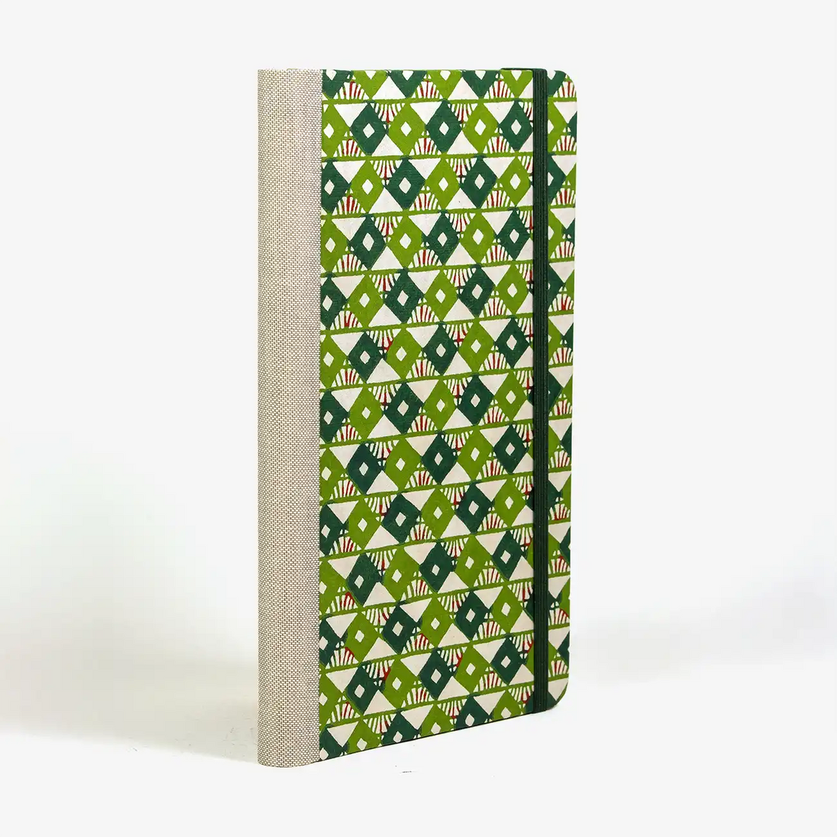 dotted-Notizbücher-Format-A5small-bezogen-mit-Katazome-Shi-rauten-gruen-pattern-cover-seitlich-hinten