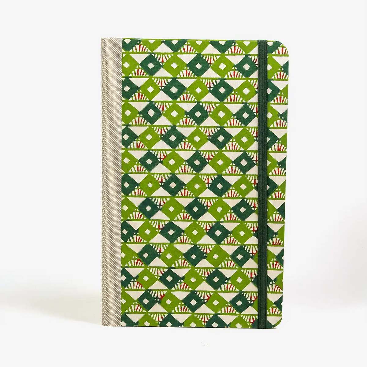 dotted-Notizbücher-Format-A5small-bezogen-mit-Katazome-Shi-rauten-gruen-pattern-cover-vorn