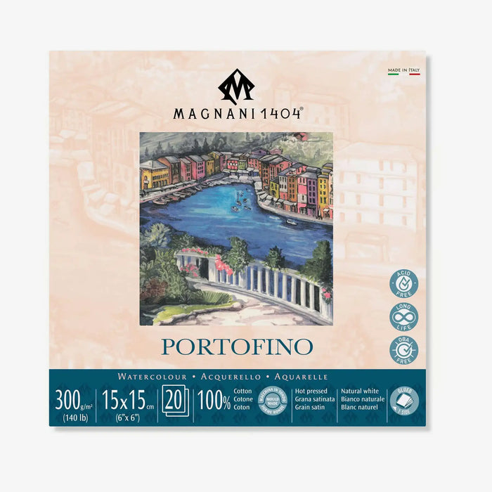 MAGNANI 1404 PORTOFINO - Aquarellpapier Block | Satiniert - 300 g/m2 | 100% Cotton | Format: 15x15 cm | 20 Blatt