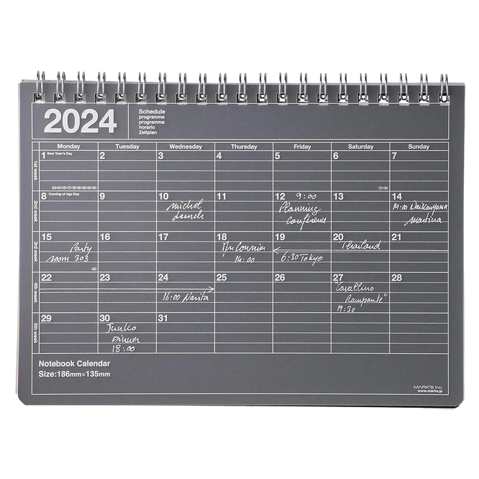 Wochenplaner / Notebook Kalender 2024 / Black