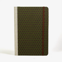 Notizbuch-liniert-format-a5-144-seiten-bezogen-mit-chiyogami-Ashanoa-Muster-gruen-braun-cover-vorn