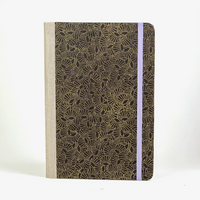 Notizbuch-liniert-format-a5-144-seiten-bezogen-mit-chiyogami-drums-gold-auf-achwarz-cover-vorn