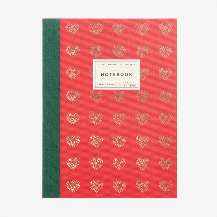 Notizbuch | dotted | Grösse (S) 14,5x19,5cm  | Herzen Rot | Goldschnitt