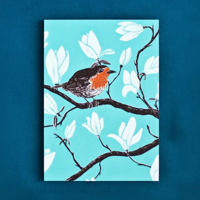 postkarte-katja-rub-motiv-rotkehlchen-magnolie-Cover