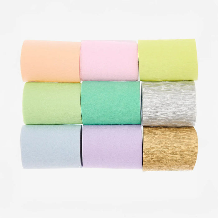 Kreppbänder / extra breit / Regenbogen Pastell Mix / 5,5cmx10m-lang /  9 Stück