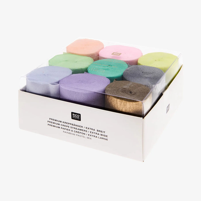 Kreppbänder / extra breit / Regenbogen Pastell Mix / 5,5cmx10m-lang /  9 Stück