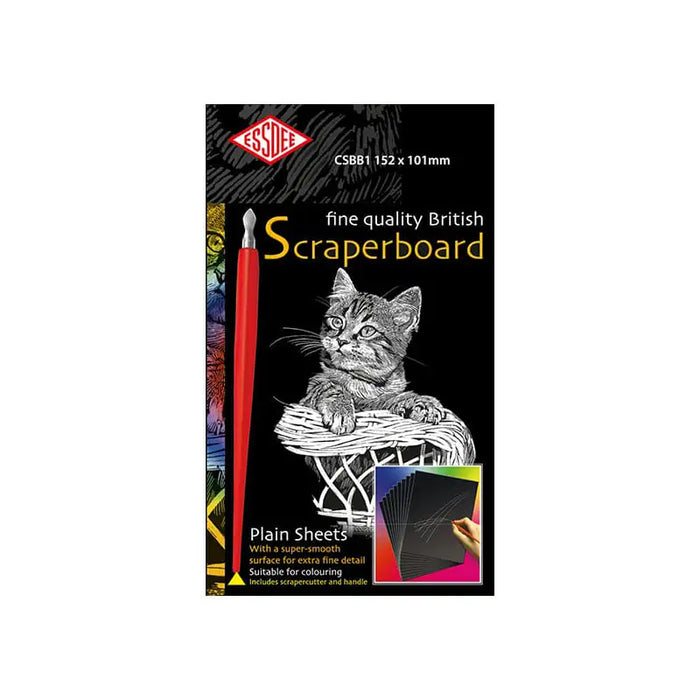 Black Scraperboard / Essdee / Set /  Schaber und 5 Bögen / 152x101mm /