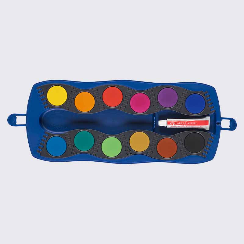 Connector Deckfarbkasten / blau / 12 Farben inkl. Deckweiß / Faber Castell