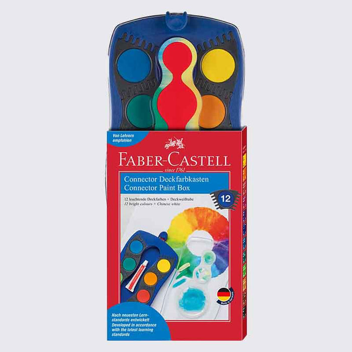 Connector Deckfarbkasten / blau / 12 Farben inkl. Deckweiß / Faber Castell