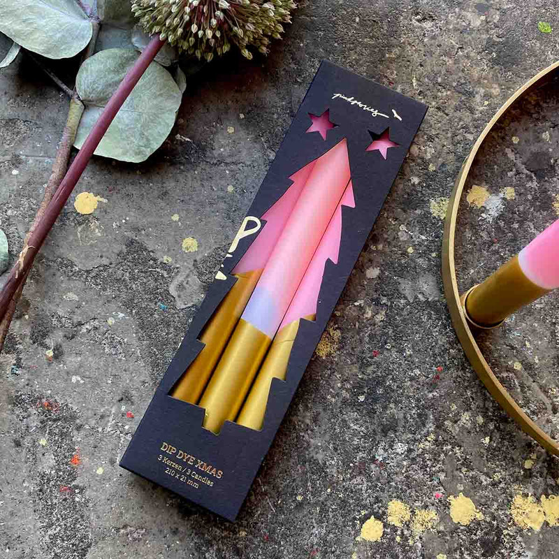 Pink Stories / Dip Dye X-mas/ 3 Kerzen / 21mmx210mm / Cosy blush
