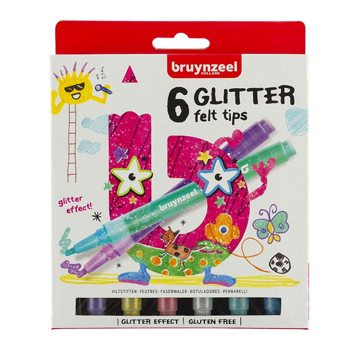 Bruynzeel, Set mit 6 Glitzer-Fasermalern für Kinder, Produktansicht