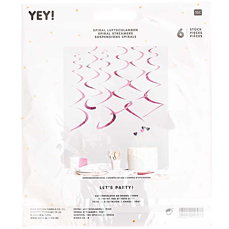 Rico Design / YEY! Let's Party / Spiralluftschlangen /  Pink / 6 Stück / 50 cm