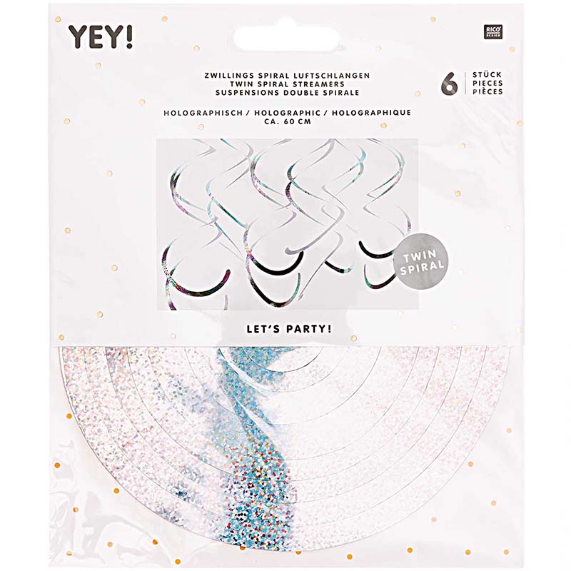 Rico Design / YEY! Let's Party / Spiralluftschlangen /  Holographisch / 6 Stück / 60 cm