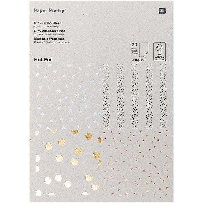 Paper Poetry / Graukarton Block / Hot Foil / 20 Blatt 250g/m²