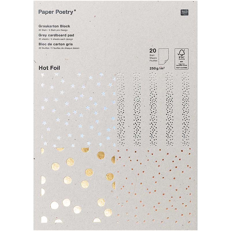 Paper Poetry / Graukarton Block / Hot Foil / 20 Blatt 250g/m²