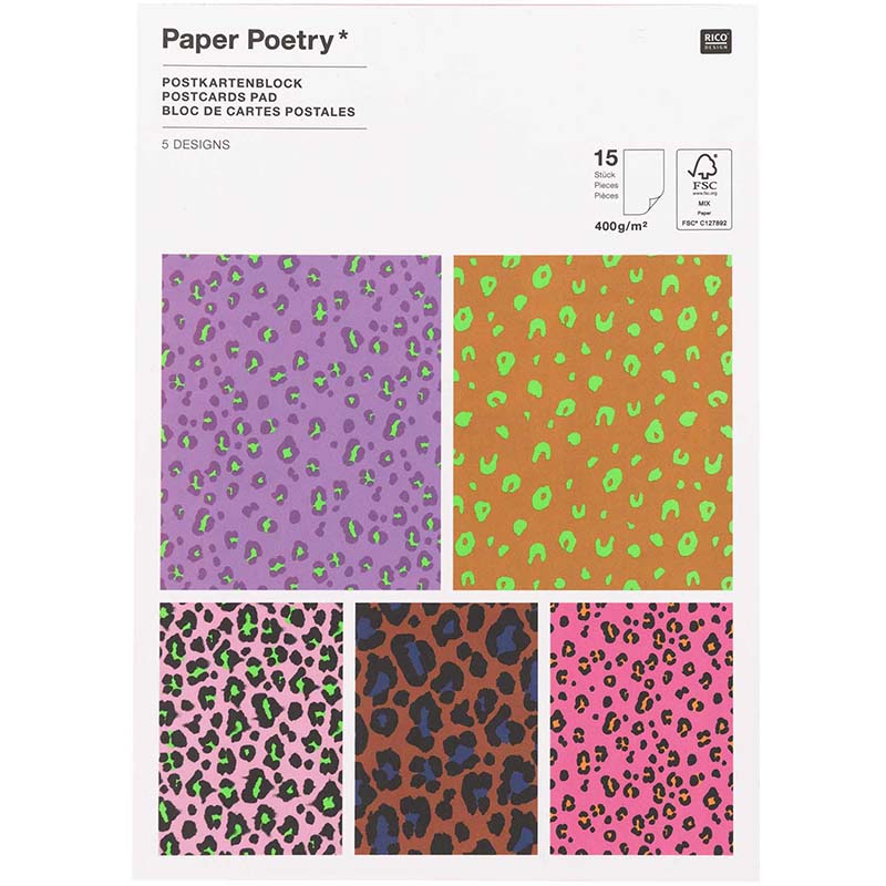 Paper Poetry / Postkartenblock / Acid Leo / 15 Stück / 12,5x17,6 cm