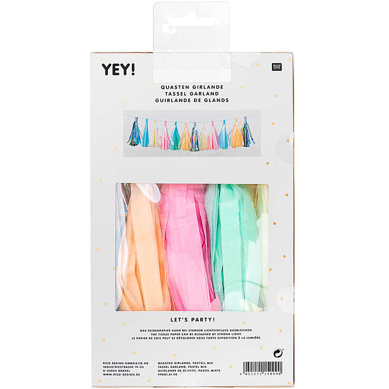 Rico Design / YEY! Let's Party / Quasten-Girlande / 2m / 12 Quasten / pastell