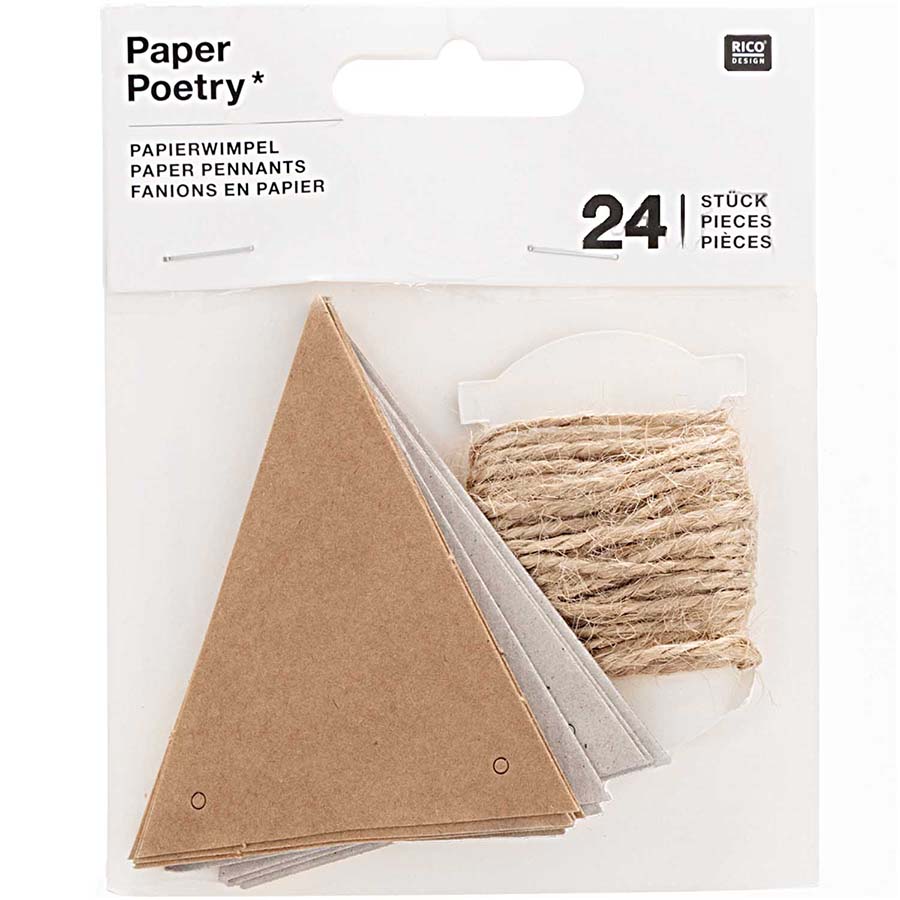 Paper Poetry / Papierwimpel Kraftpapier-Graukarton / 6,5x7,5cm / 24 Stück