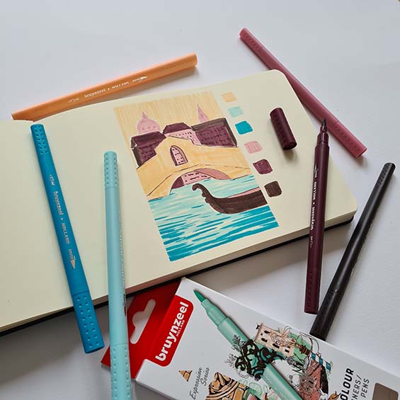 Bruynzeel, Venice Edition, 6 Colours, Fineliners, Brush Pens, Beispielbild