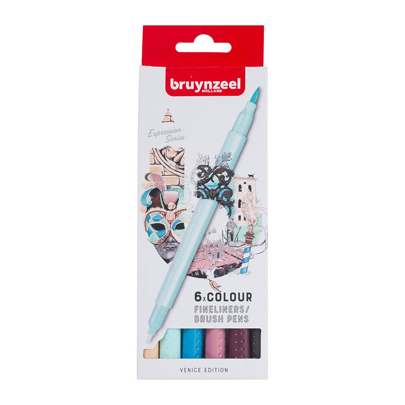 Bruynzeel, Venice Edition, 6 Colours, Fineliners, Brush Pens, Produktansicht
